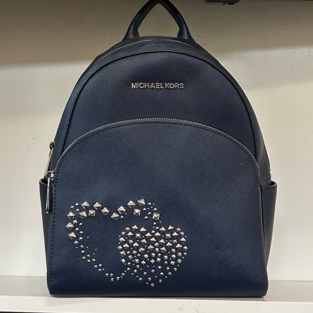 Michael Kors Dark Blue Backpack With Silver Studded Hearts